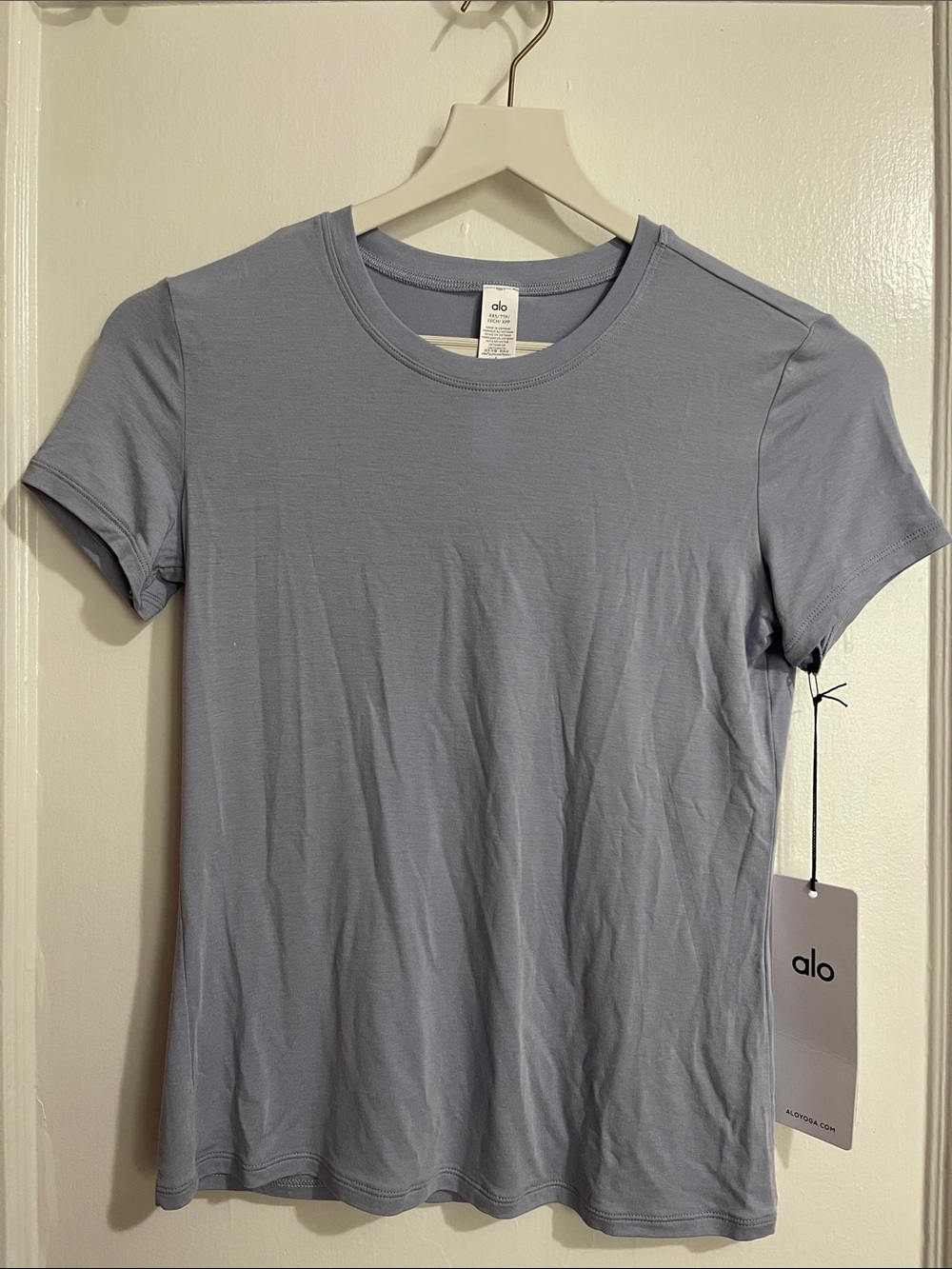 ALO Yoga Women’s All Day Short Sleeve Crew Tee in Winter Frost